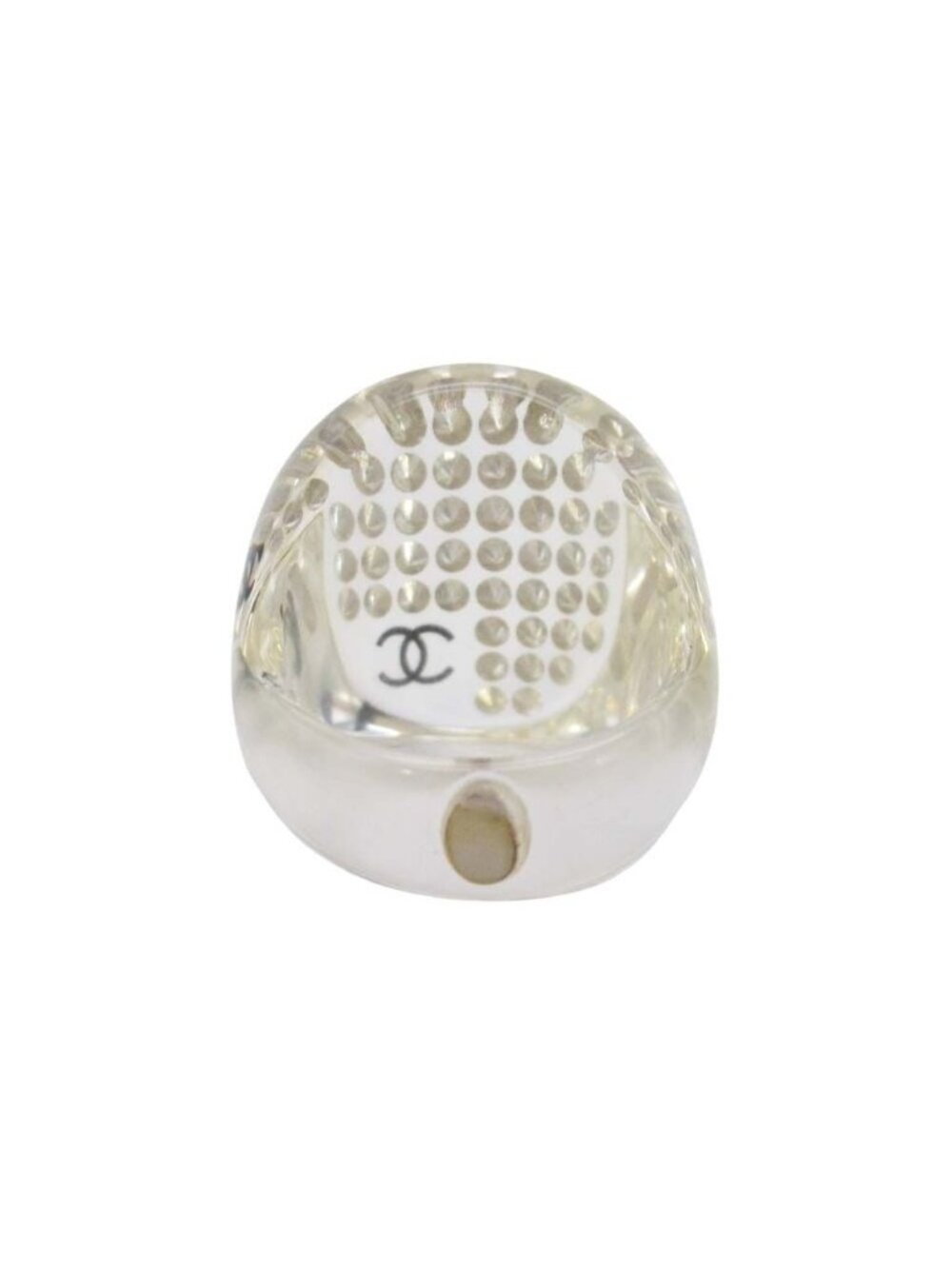 Chanel Vintage Line Stone CC Logo Clear Round Ring Transparent - Picture 5 of 9